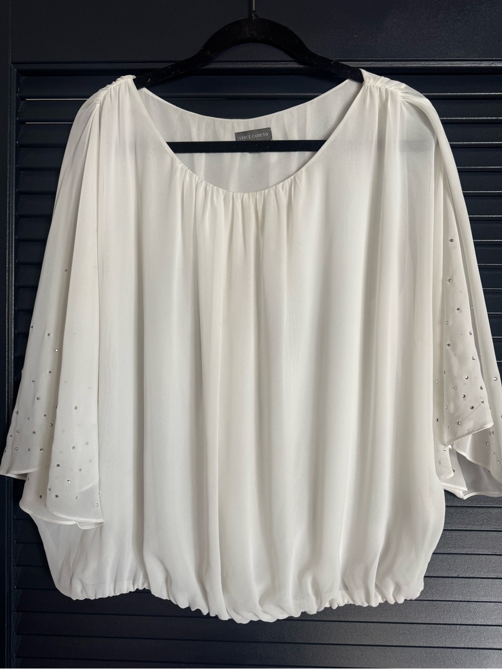 Vince Camuto Ivory Rhinestone Bell Sleeve Blouse Large